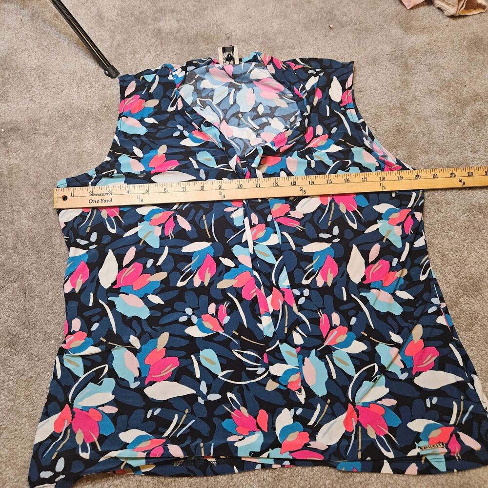 Anne Klein Size Large L Floral Abstract Vibrant Print Unique Sleeveless Blouse - Picture 6 of 8